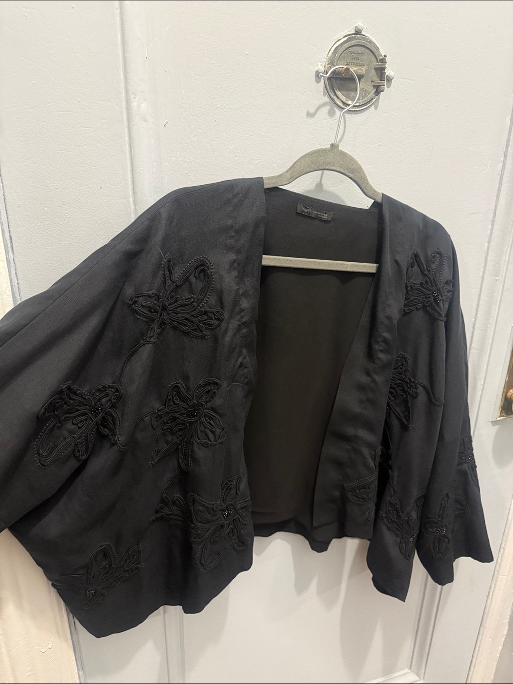 Black Embroidered Draped Jacket